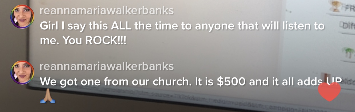 Screenshot sharing a $500 church scholarship win.