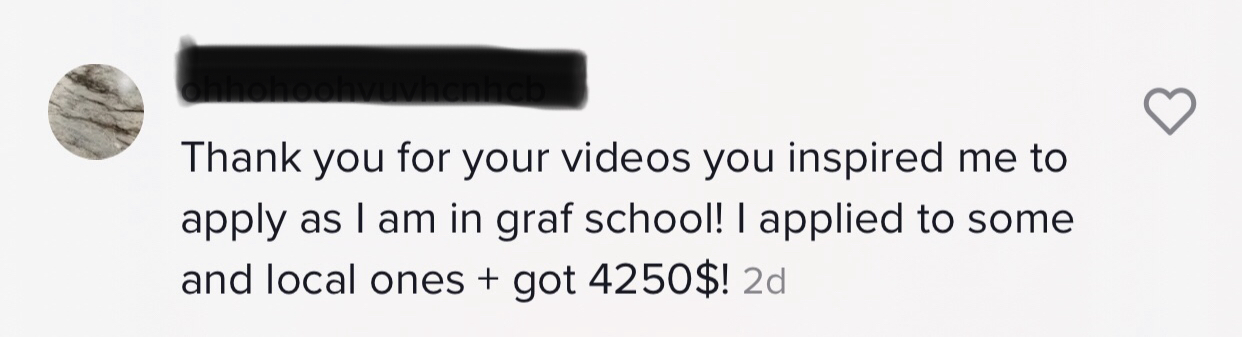 Screenshot sharing a graduate student's $4,250 scholarship win.