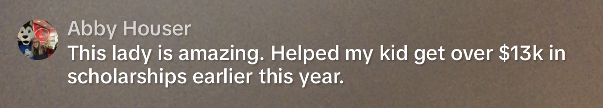 Screenshot sharing $13,000 in scholarship results.