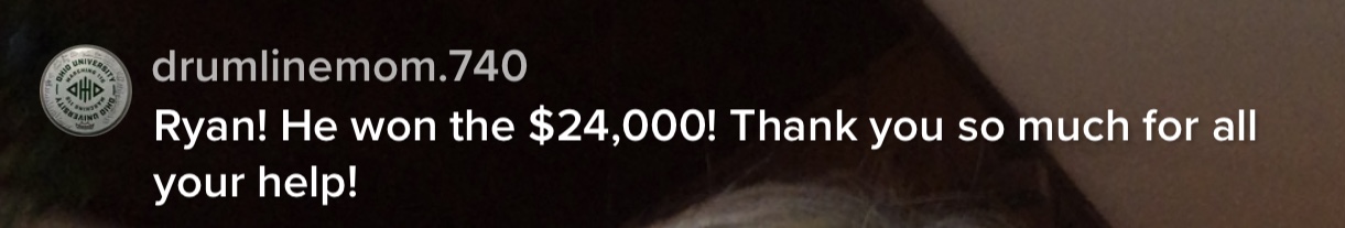 Screenshot sharing that Wendy's family had reached $24,000 in scholarship results.
